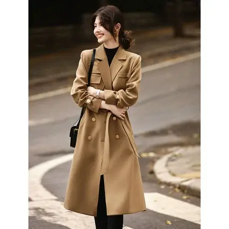 时尚气质韩系2023年秋季新款女长袖西装领温柔宽松显瘦风衣外套商品大图