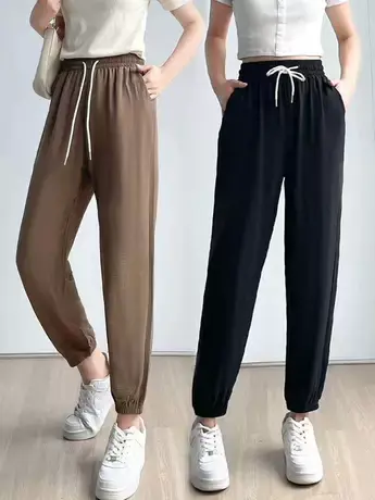 2023新款夏季薄款休闲裤女松紧腰百搭宽松显瘦抽绳束脚哈伦裤子潮商品大图