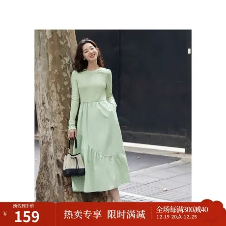 茵曼法式设计感假两件长袖连衣裙2023秋女装新款高腰A摆显瘦长裙商品大图