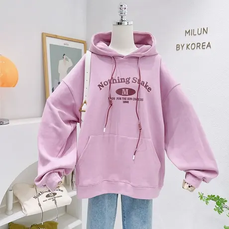 2022秋冬款韩国东大门外套复古美式字母运动休闲连帽卫衣宽松大版图片