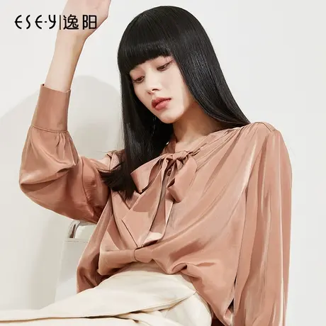 逸阳白色绑带长袖衬衫2023秋季新款休闲纯色垂感上衣通勤女士衬衣商品大图