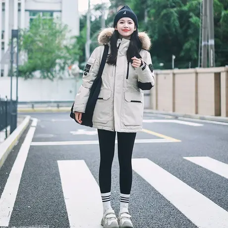 坦博尔23年冬季新款羽绒服男女同款户外工装连帽毛领冬加厚外套潮图片