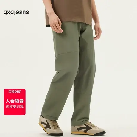 gxg.jeans男装 绿色分割设计两穿抽绳束脚休闲长裤男 25年春新品商品大图