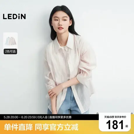 乐町韩系千金蓝色条纹休闲宽松印花衬衫2025夏季新款轻薄通勤上衣商品大图