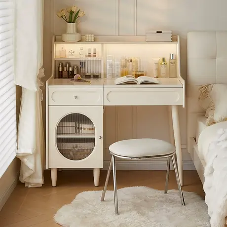 全友家居2024年新款奶油风斗柜收纳一体多功能梳妆台化妆桌商品大图