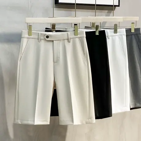 冰丝夏季中青年修身五分裤男轻商务小直筒中裤西裤潮休闲裤男短裤商品大图