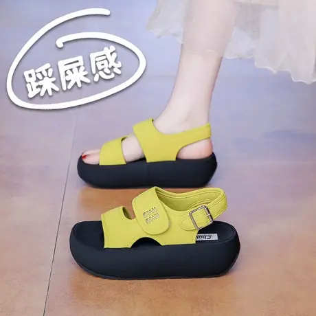 踩屎感软底休闲凉鞋女2025夏季厚底增高不累脚34码小个子沙滩凉鞋图片