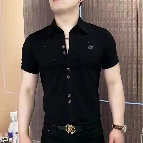 高端短袖t恤男士夏季衬衫领POLO衫上衣潮牌痞帅轻奢时尚百搭男装图片