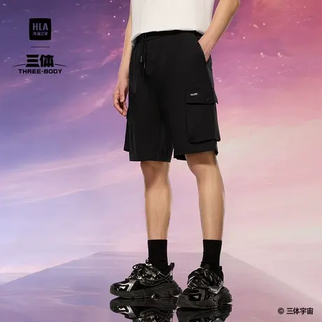 HLA/海澜之家三体联名休闲中裤25夏季新抽绳系带刺绣五分短裤男商品大图