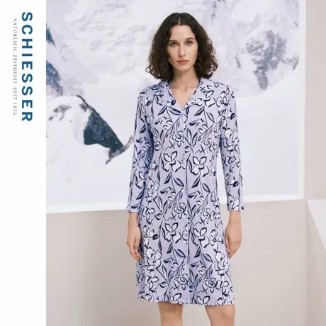 SCHIESSER舒雅女士棉莫代尔印花睡衣连衣裙翻领开衫家居睡裙23230图片