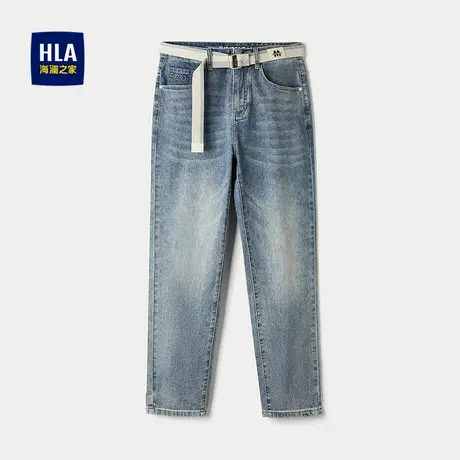 HLA/海澜之家五袋款牛仔裤25春夏新款双色腰带微弹时尚锥形裤子男图片