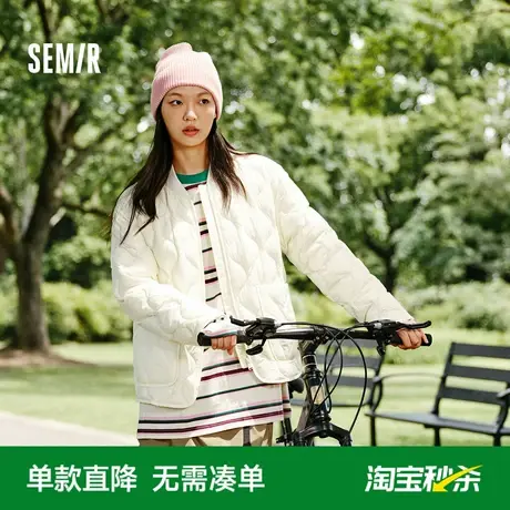 森马羽绒服女纯色三防宽松休闲风2024新款冬季棒球领轻薄外套慵懒图片