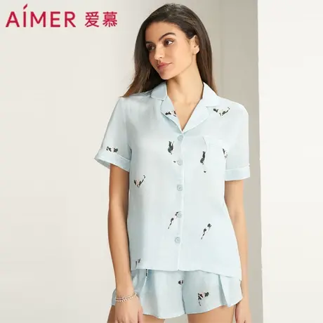 爱慕家居花喵短袖短裤分身家居套装睡衣女薄款AH460871商品大图