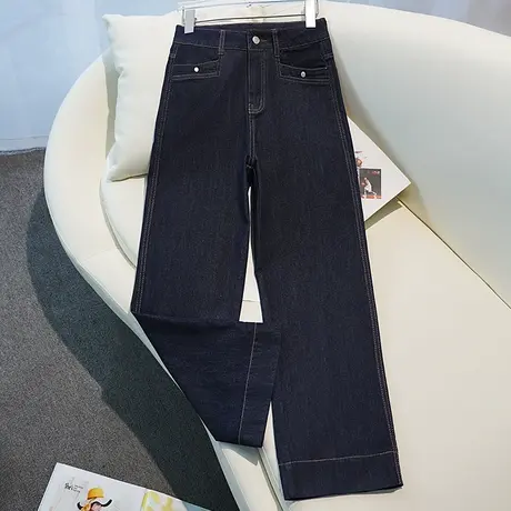 拉夏贝尔直筒牛仔裤女夏季2025新款高腰宽松显瘦百搭九分阔腿裤子商品大图