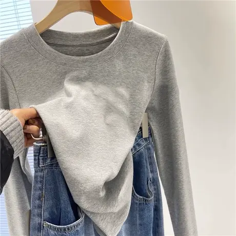 螺纹长袖T恤女2023秋季新款修身显瘦韩版洋气内搭上衣打底衫潮ins商品大图