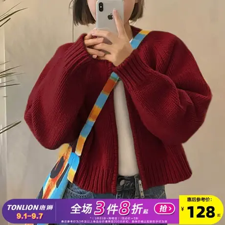 唐狮2025秋冬简约短款圆领针织开衫女春秋外套高级感小个子女上衣商品大图