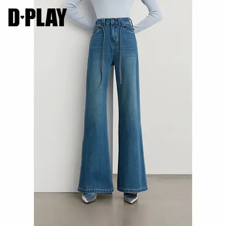 DPLAY2025年秋季新款蓝色牛仔裤女高腰微喇裤子水洗长裤喇叭裤图片