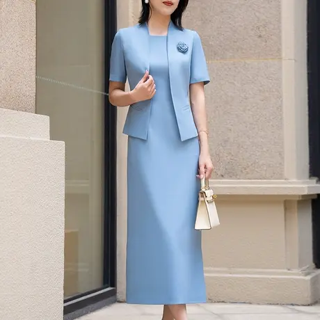 首尚格释高端连衣裙2023夏季新款职业套装气质短袖正装时尚两件套图片