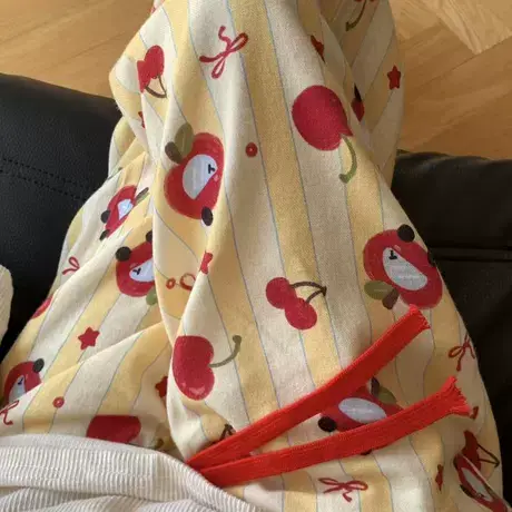 新品！黄条纹苹果少女全棉磨毛睡裤女秋冬季家居裤亲肤有口袋商品大图