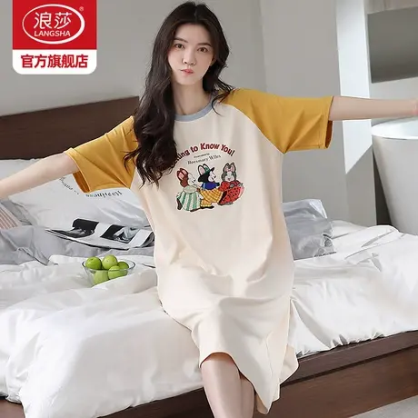 浪莎睡裙女夏季2026新款薄款纯棉短袖过膝中长款卡通可外穿睡衣BY商品大图