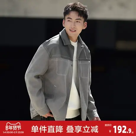 唐狮2025秋冬男衬衫领异材质拼接撞色外套衬衣男士秋冬衬衫长袖图片