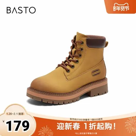 百思图2023冬季新款商场同款时尚休闲工装靴粗跟女短靴WD201DD3图片