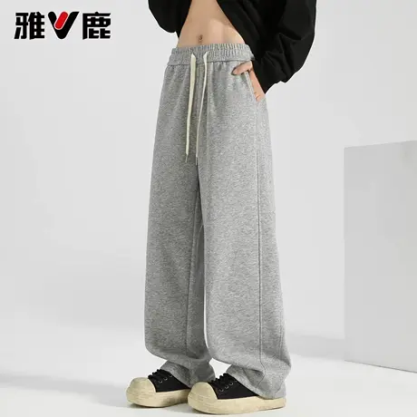 雅鹿宽松阔腿休闲裤男2026春夏季新款男青年时尚潮牌运动弯刀长裤图片