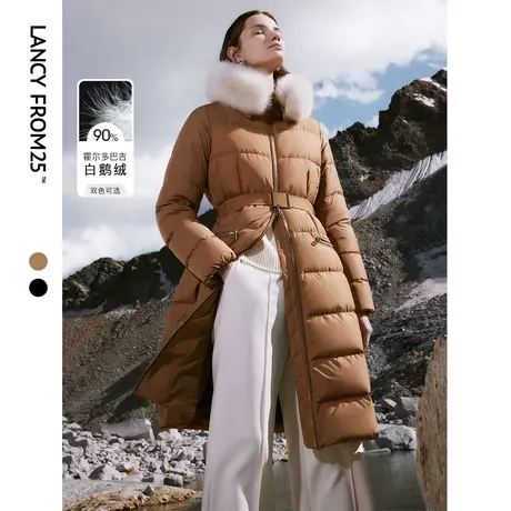 朗姿霍尔多巴吉白鹅绒可拆卸狐狸毛领连帽羽绒服外套2023冬季新款图片