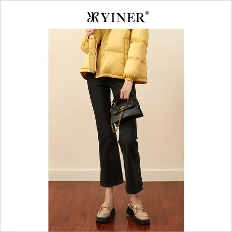 【音儿甄选】YINER音儿女装冬季新款舒适钉扣微喇牛仔裤商品大图
