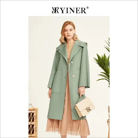 YINER音儿女装2022冬季新款含羊绒羊毛双面呢大衣商品大图