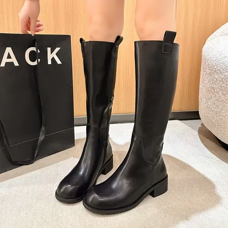 不过膝靴子女2023年新款秋冬季复古ins高筒靴粗跟气质高级感女鞋商品大图