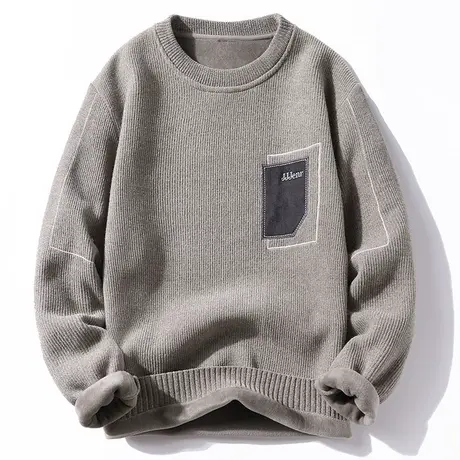 一体绒男士毛衣秋冬新款雪尼尔保暖加绒内衣线衣圆领打底针织衫男商品大图