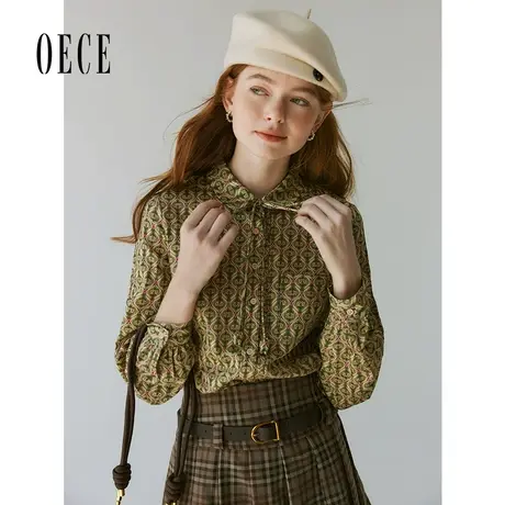 【双11新品】Oece复古设计感碎花衬衫女2023秋冬新款气质衬衣上衣商品大图