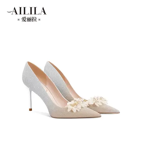 爱丽拉冬季新娘婚鞋女2023新款禾秀主婚纱两穿法式水晶新娘高跟鞋图片