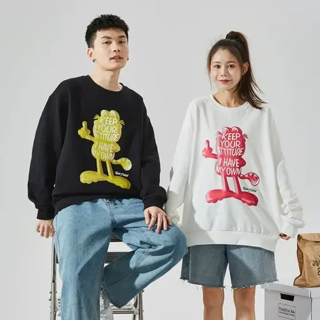 唐狮春秋新款加菲猫情侣卫衣男女圆领宽松上衣外套潮酷ins图片