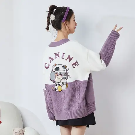 唐狮[犬系少女]针织开衫毛衣秋新款百搭宽松毛衣外穿学生设计感图片