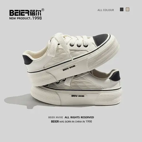 蓓尔帆布鞋女2023新款夏季厚底小白鞋配裙子奶fufu休闲鞋子板鞋商品大图