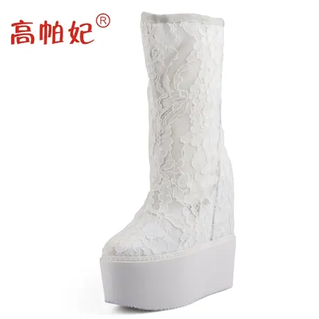 高帕妃蕾丝网靴女内增高16CM镂空透气夏季恨天高厚底坡跟高筒凉靴图片