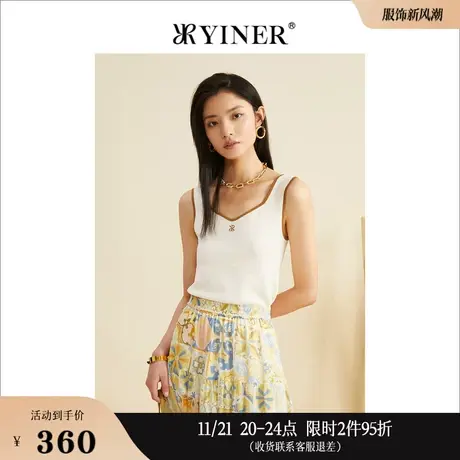 YINER音儿女装秋季无袖背心上衣方领薄款针织衫商品大图