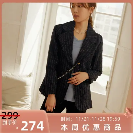 桔熊秋冬季通勤温暖毛呢料不收边口袋西装外套女胖妹妹大码EA3389图片