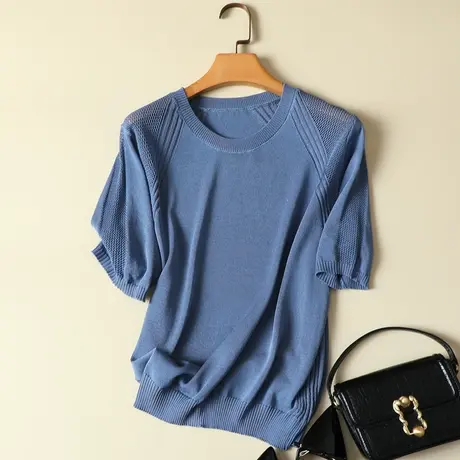 冰丝针织衫女短袖薄款女装2024新款潮春夏韩版ins潮百搭T恤女上衣图片