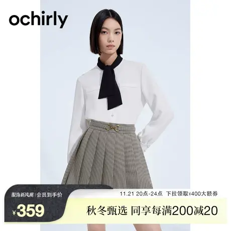 ochirly欧时力 领带宽松长袖衬衫女2023新款秋装法式通勤气质上衣图片