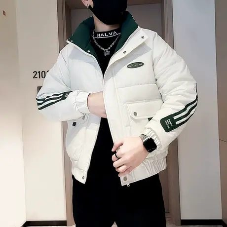 工装立领棉衣外套男冬款高级撞色条纹棉服青年加厚冬装轻熟棉袄商品大图
