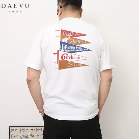 DAEVU夏季新款后背图旗子潮胖子大号加肥加大码圆领男士短袖t恤商品大图
