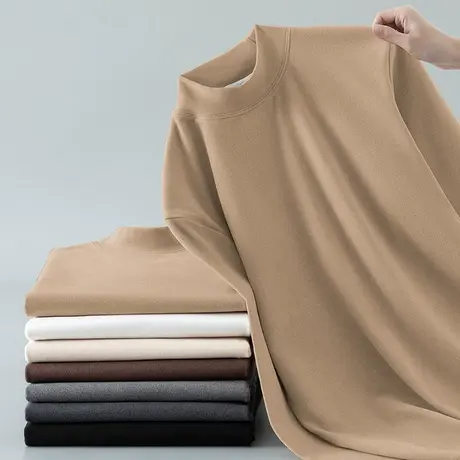 德绒打底衫长袖t恤男半高领潮流秋冬保暖双面绒内搭中领纯色体恤图片