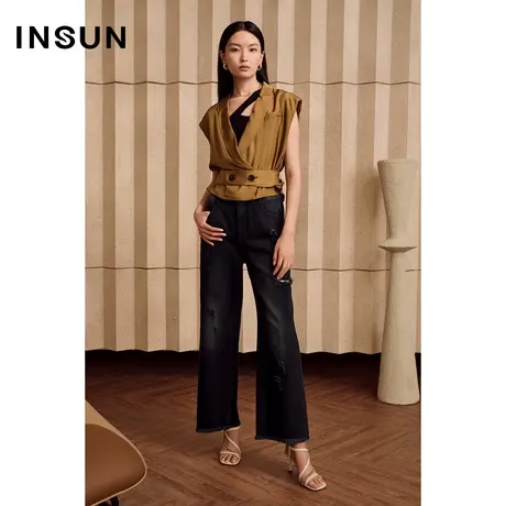 INSUN恩裳夏季醋酸短截式绑带马甲图片