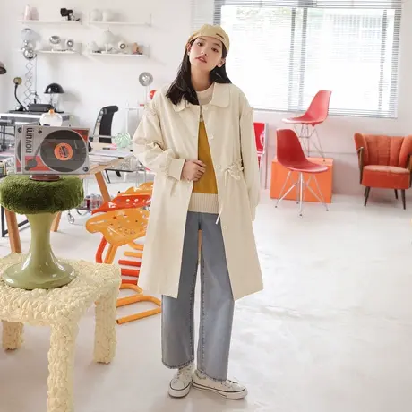 【5折清仓】感高级韩系风衣外套女春秋小个子中长款2022年新款商品大图