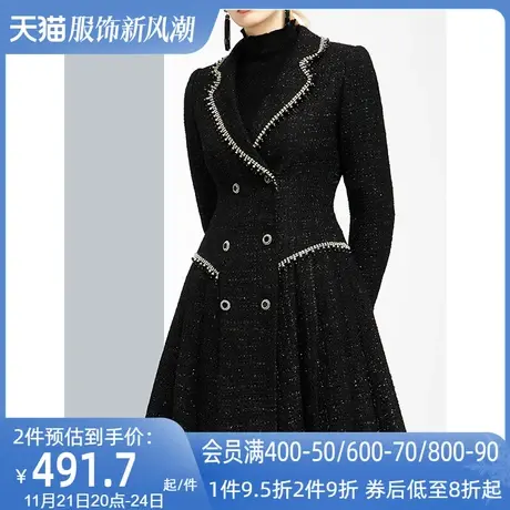 气质女神范小香风设计感小众外套女冬2022新款职业双排扣收腰大衣图片