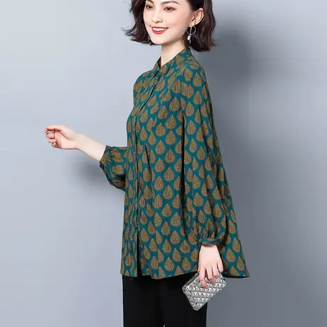 早秋女上衣长袖2023新款大码女装胖mm秋装遮肚子宽松显瘦洋气衬衫商品大图