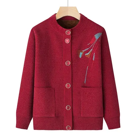 老年人秋冬外套女奶奶装加厚妈妈装针织衫开衫中老年毛衣秋装上衣图片